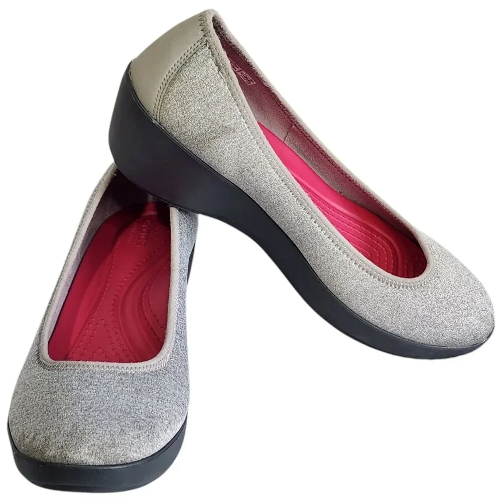 Crocs Busy Day Stretch Ballet Wedge Shoes Womens 9 Slip On Gray Dual Comfort